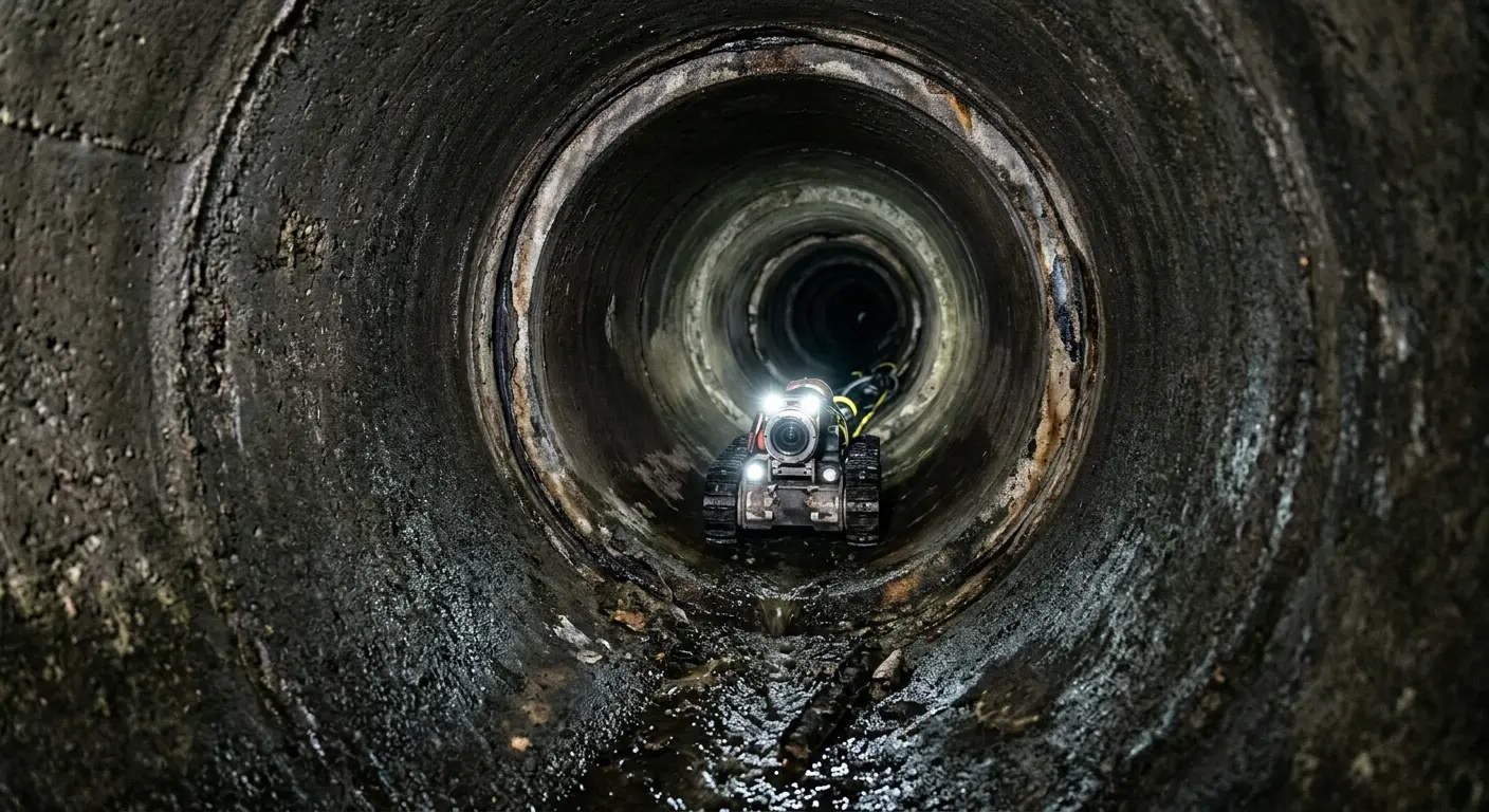 Robotic sewer camera inspecting pipe interior for Drain Snake Service in Pelham
